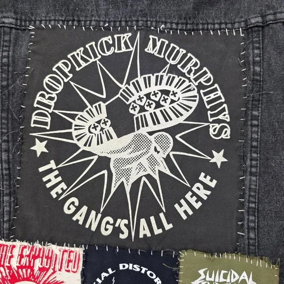 Punk Rock Vest Mens XXL Black Denim Patched Sleeveless Jacket Custom Patches - Picture 10 of 16